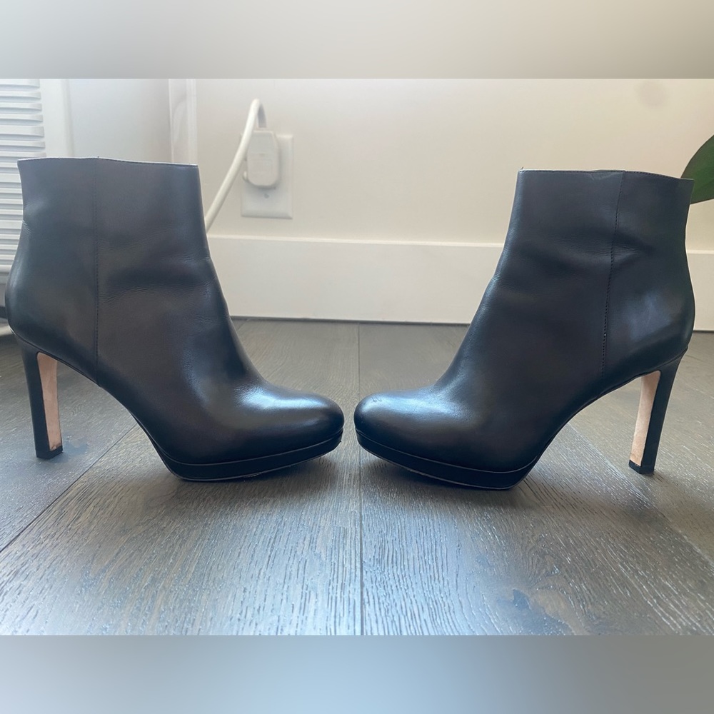 Via Spiga Black Leather Platform Ankle Boots with Stiletto Heel